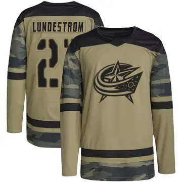 Men's Isac Lundestrom Columbus Blue Jackets ＃21 Authentic Camo Military Appreciation Practice Jersey