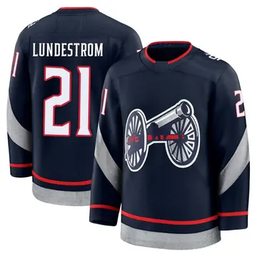 Men's Isac Lundestrom Columbus Blue Jackets ＃21 Premium Navy 2025 Stadium Series Jersey