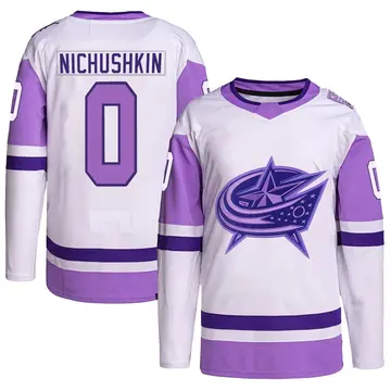 Youth Valeri Nichushkin Columbus Blue Jackets ＃0 Authentic White/Purple Hockey Fights Cancer Primegreen Jersey